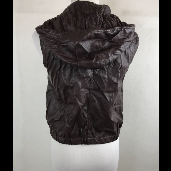 ❗️SOLD❗️Forever 21 Brown PU Leather Hooded Vest - Picture 2 of 4